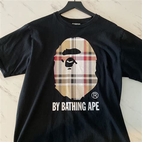 bape burberry tee|Bape shirt black and gray.